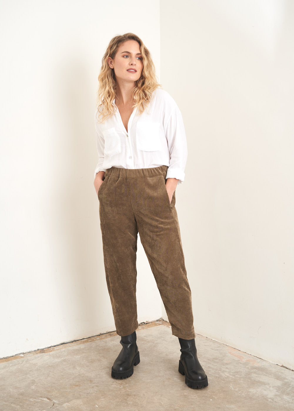 Frenchie Corduroy Trousers - Khaki, Trousers and Skirts