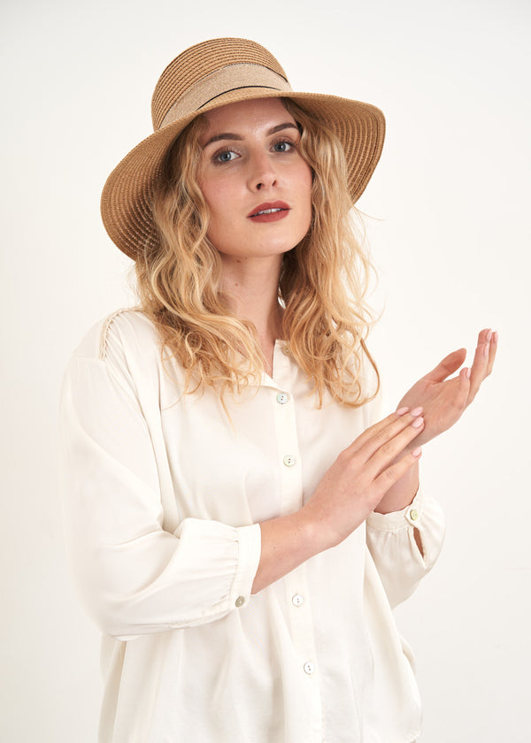 Straw summer hat with ribbon band