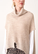 Oatmeal short sleeve round hem sweater