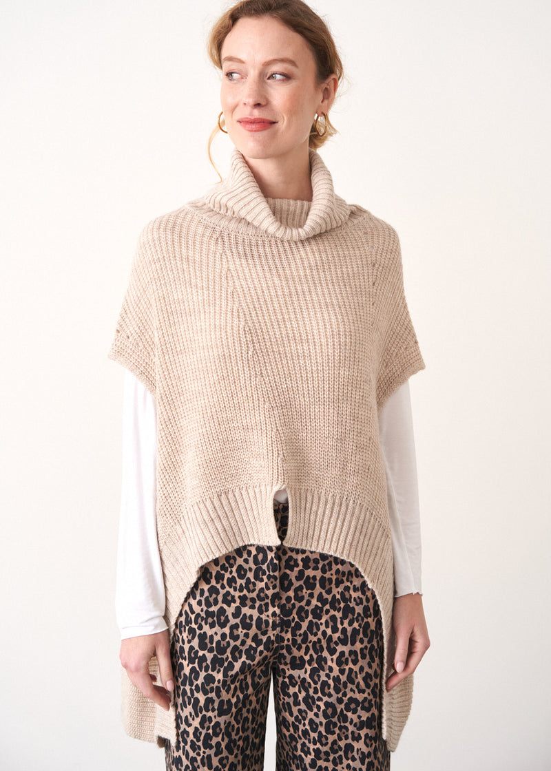 Oatmeal short sleeve round hem sweater