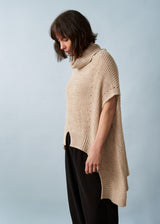 Oatmeal short sleeve round hem sweater