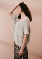 Short sleeve boucle sweater in off white