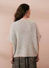 Short sleeve boucle sweater in off white