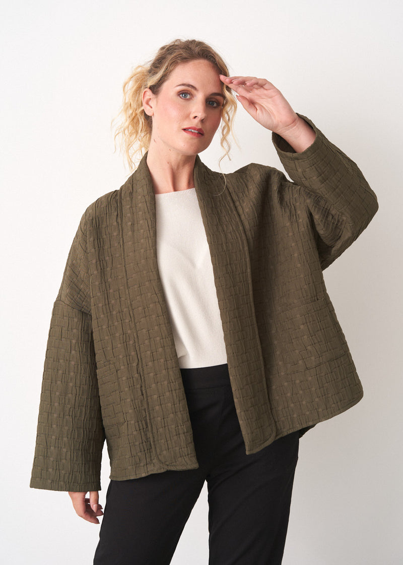 Khaki open front quilted jacket