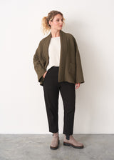 Khaki open front quilted jacket