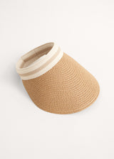 Light brown raffia visor with stripe headband