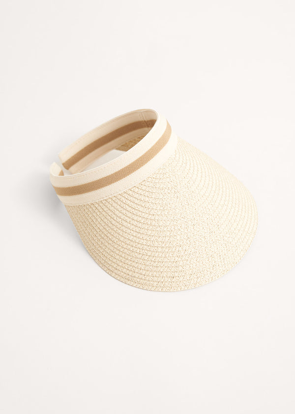 Natural raffia visor with stripe headband