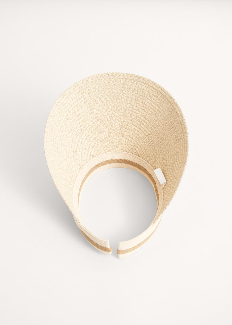 Natural raffia visor with stripe headband