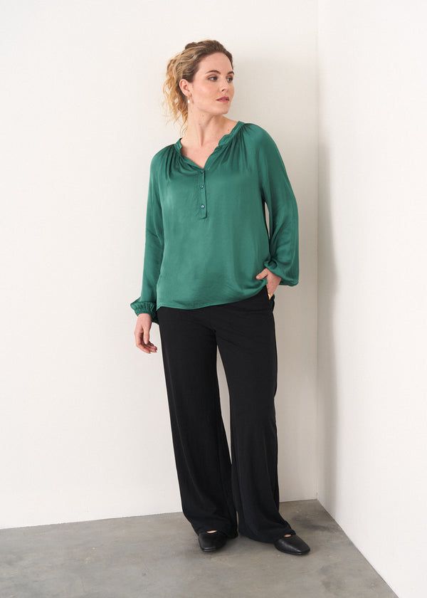 Emerald green satin blouse