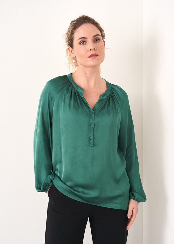 Emerald green satin blouse