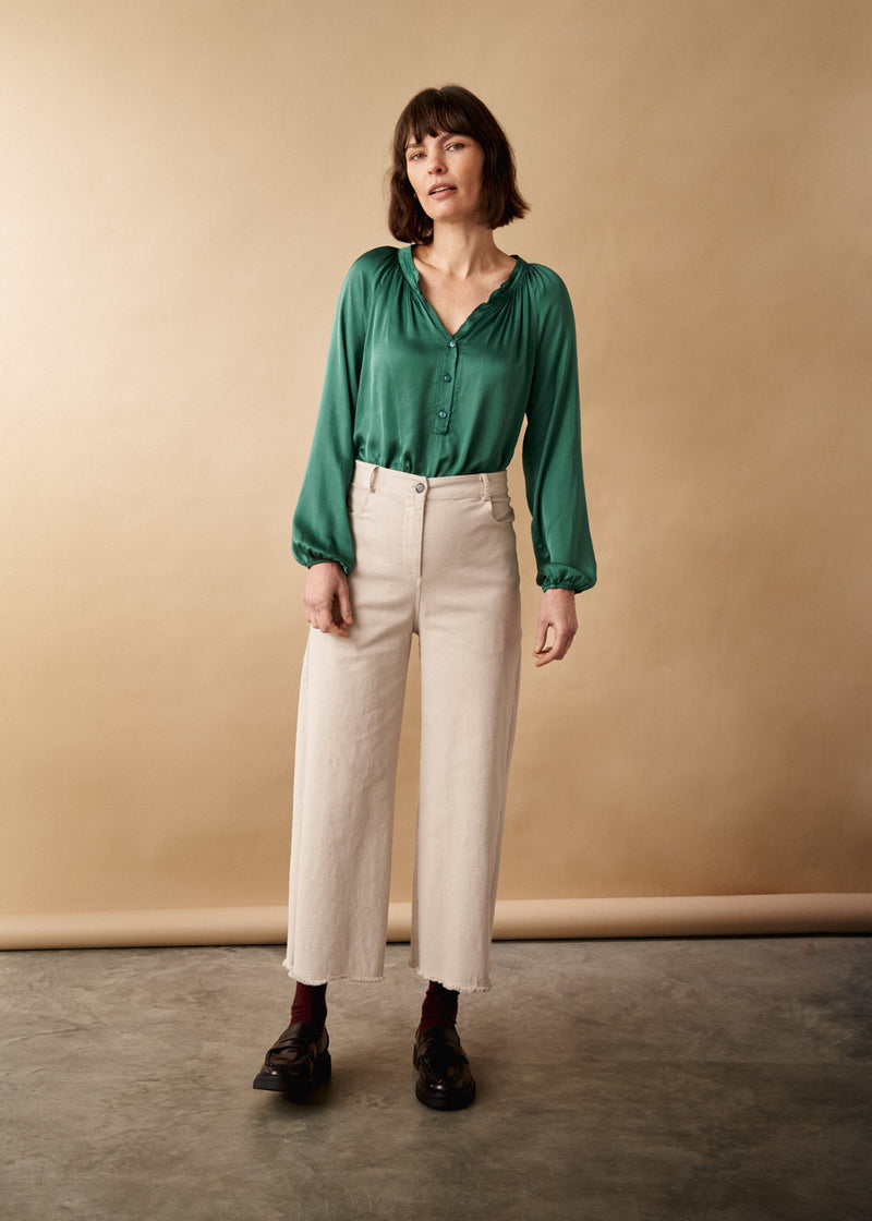 Emerald green satin shirt