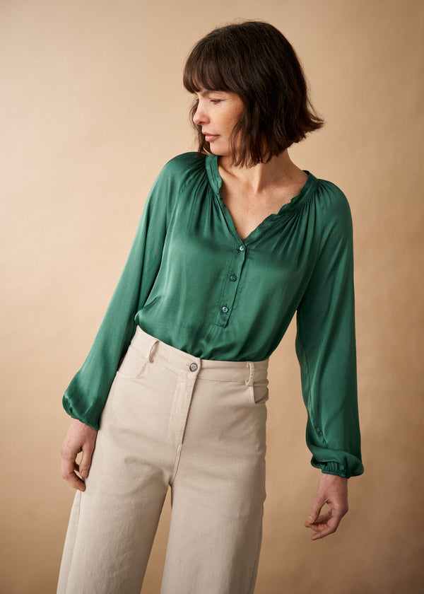 Emerald green satin shirt