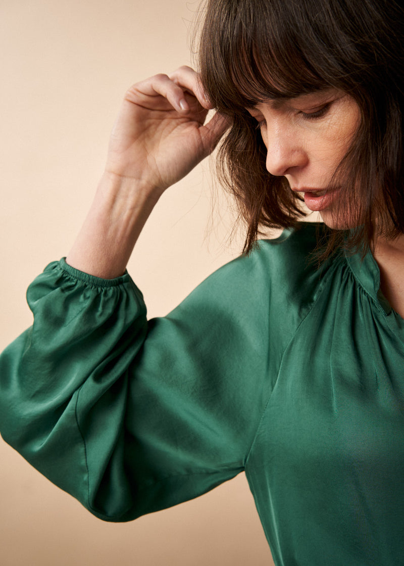 Emerald green satin shirt