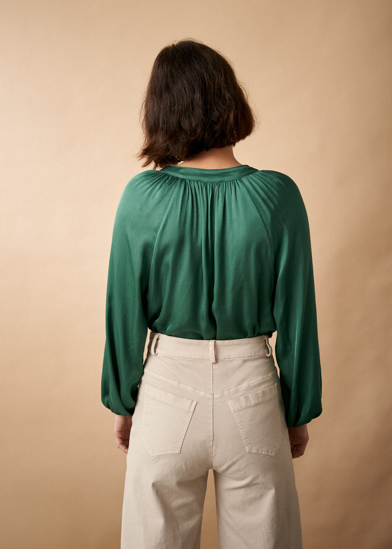 Emerald green satin shirt