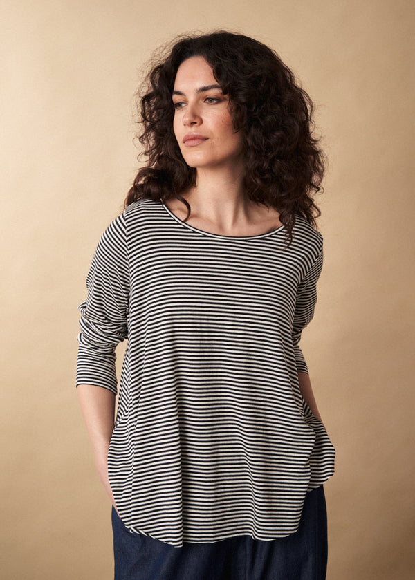 Dark blue and white stripe long sleeve t-shirt