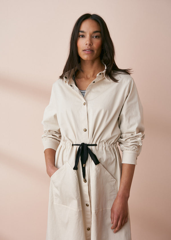 Oatmeal trench coat with waist tie