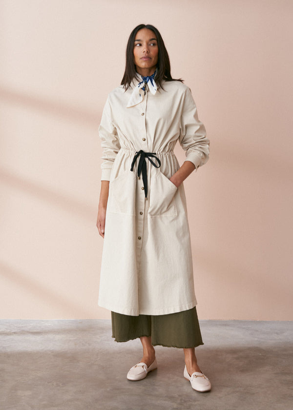 Oatmeal trench coat with waist tie