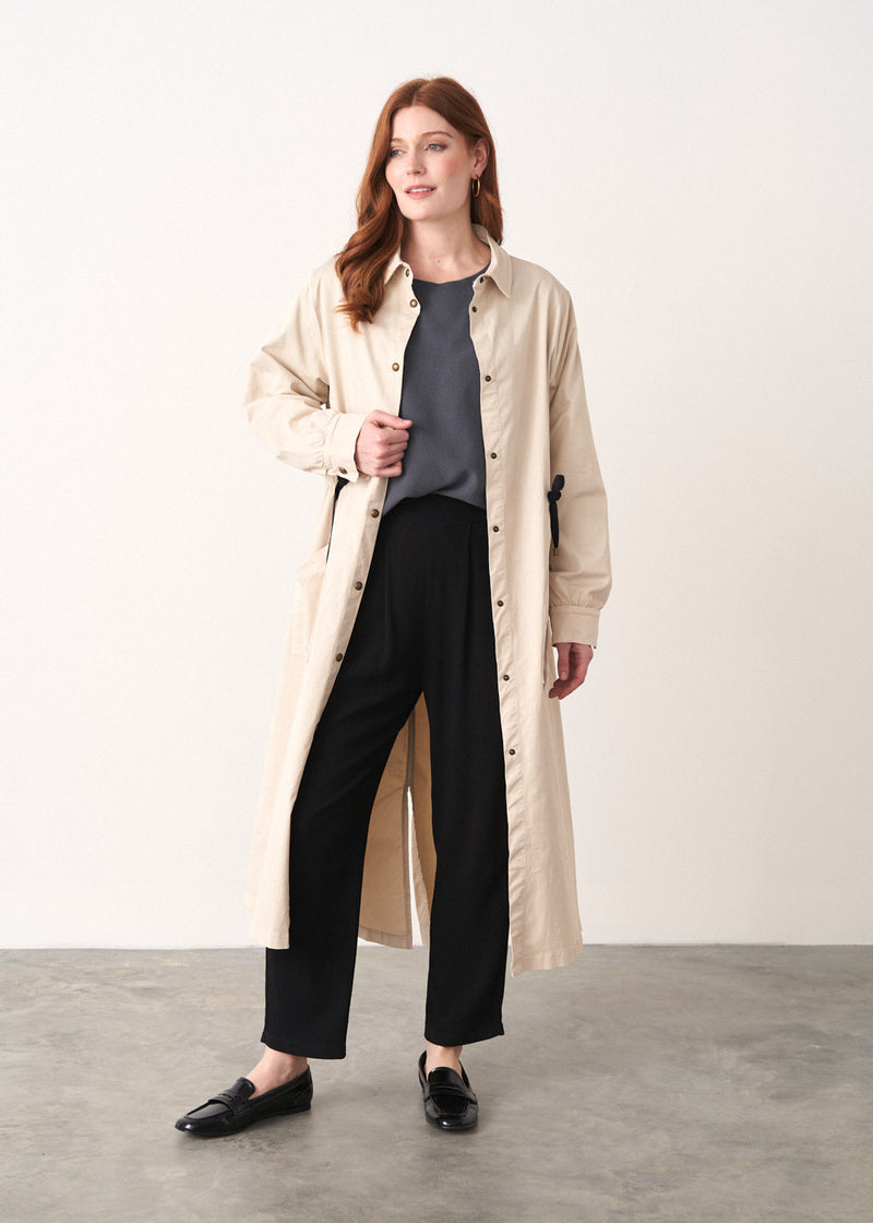 Oatmeal trench coat with waist tie