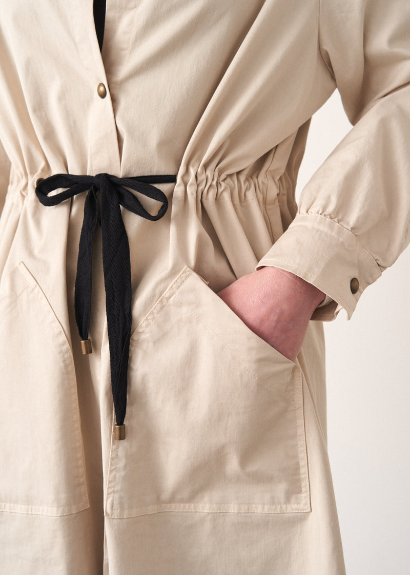 Oatmeal trench coat with waist tie