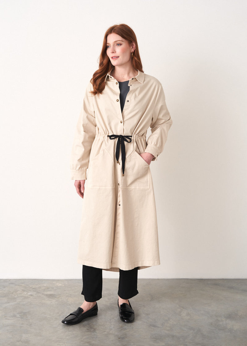 Oatmeal trench coat with waist tie