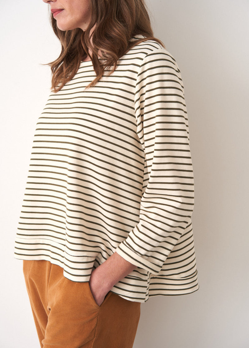 Off white and khaki stripe long sleeve top