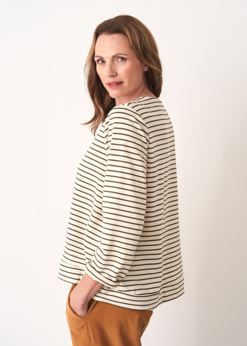 Off white and khaki stripe long sleeve top