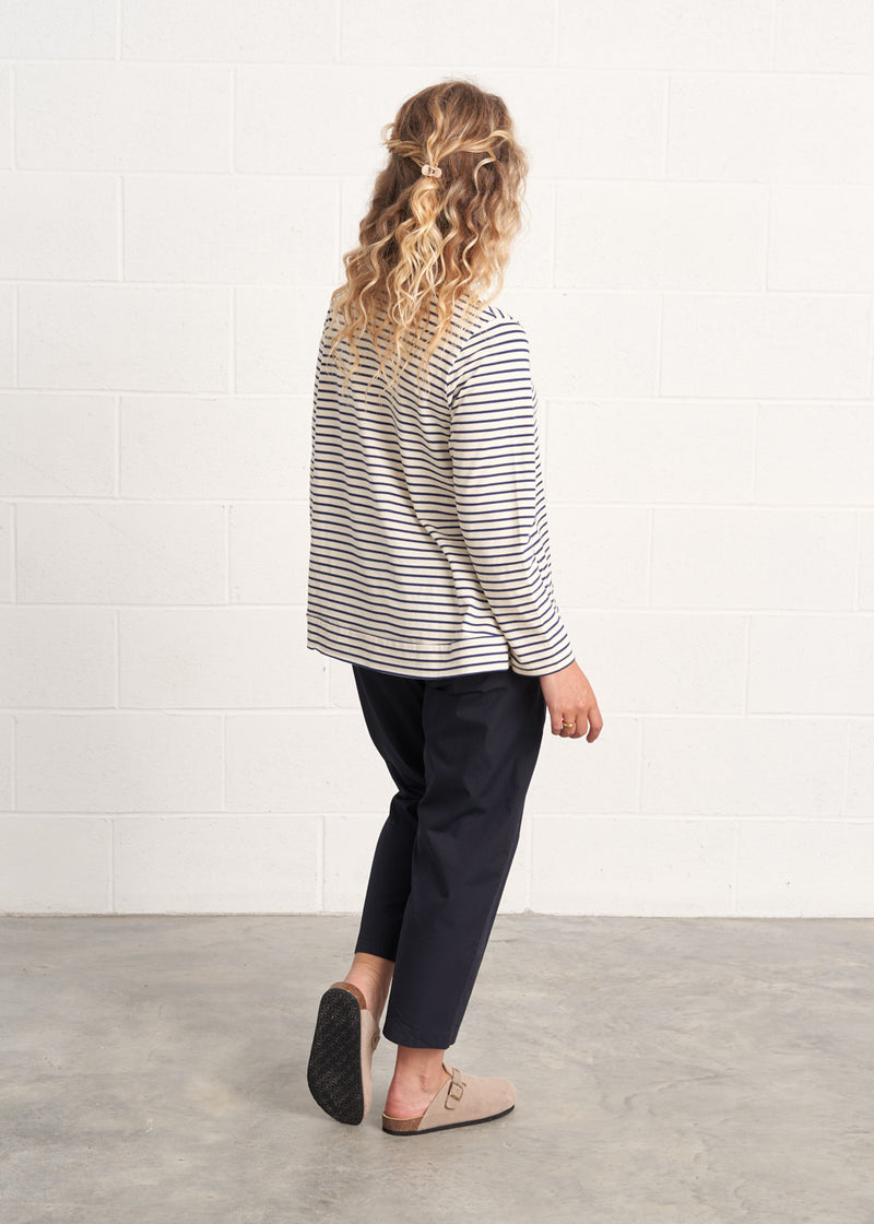 Blue white long sleeve stripe top