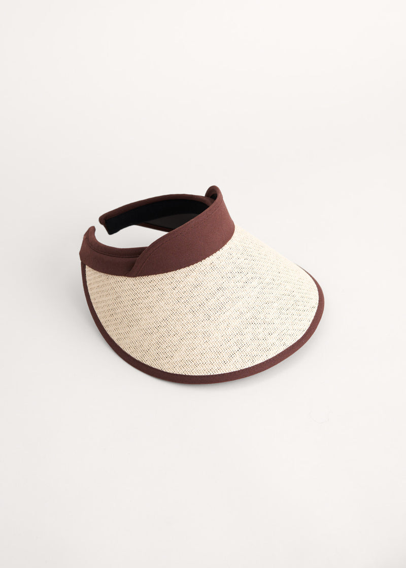 Light cream straw visor with brown trim