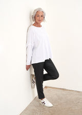 White long sleeve seam detail tee