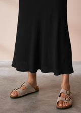 Black bias cut crepe midi skirt