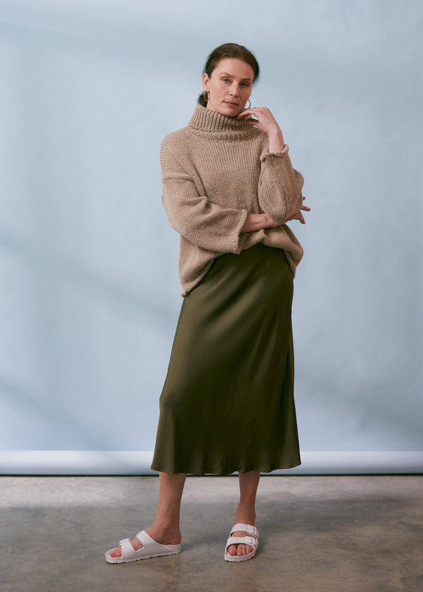 Light stone brown oversized rollneck jumper