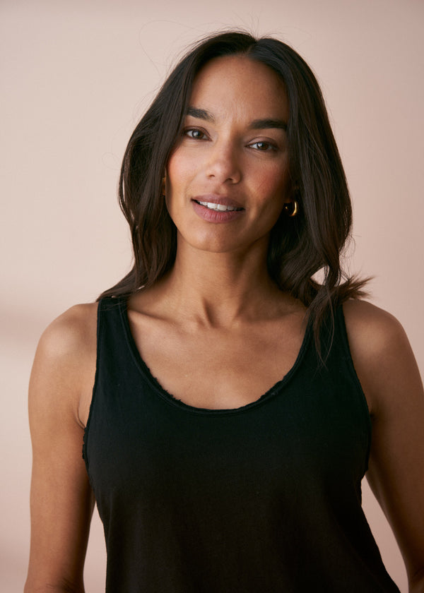 Black raw edge vest top