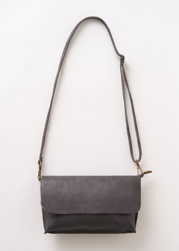 Dark brown leather flap cross body bag