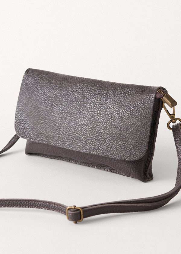 Dark brown leather flap cross body bag