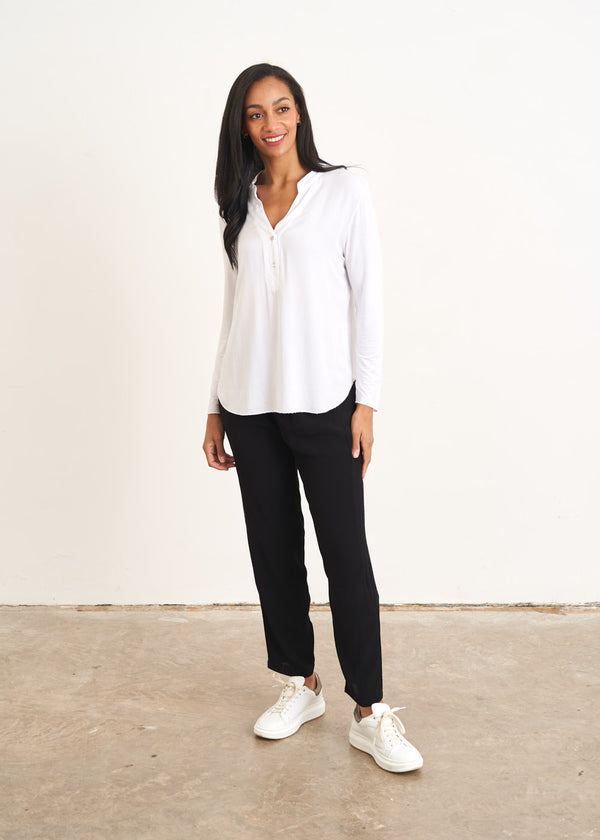 Long sleeve white top with button detail