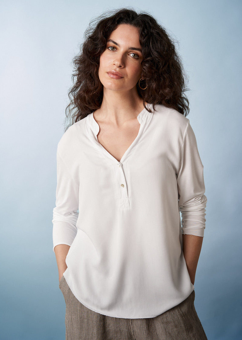 Long sleeve white top with button detail