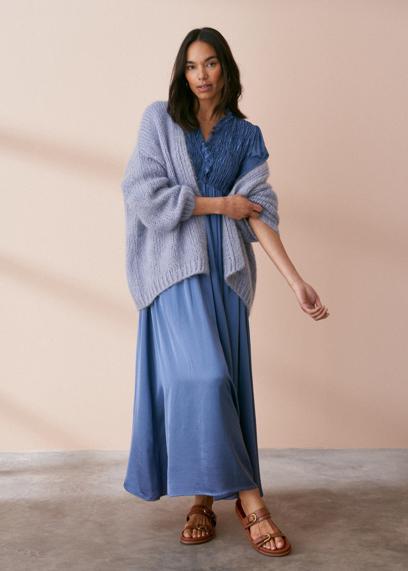 CECILY SATIN MAXI DRESS - BLUE