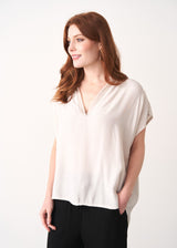 Off white satin draped top