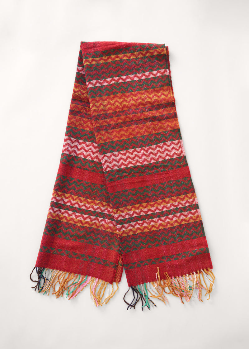 Red wool blend chevron print scarf