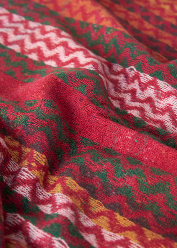 Red wool blend chevron print scarf