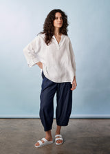 White oversized linen top