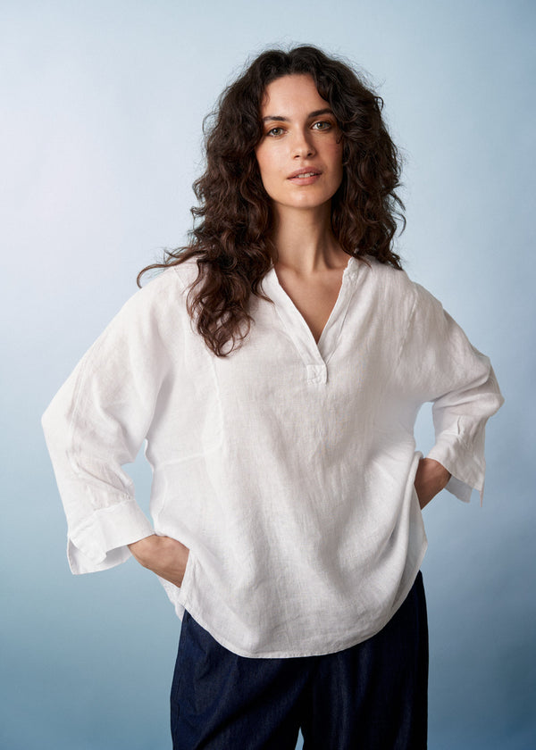 White oversized linen top