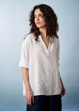 White oversized linen top