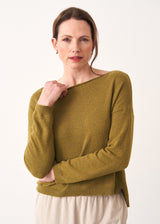 Olive green fine knit sweater with button detail