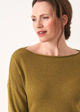 Olive green fine knit sweater with button detail