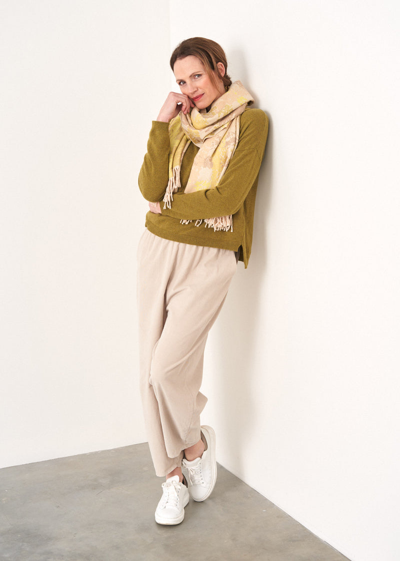 Olive green fine knit sweater with button detail