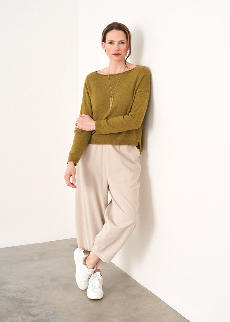 Olive green fine knit sweater with button detail