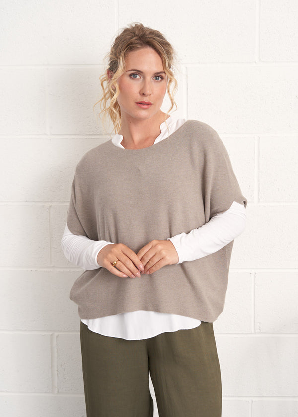 Stone grey lightweight knit sleeveless sweater