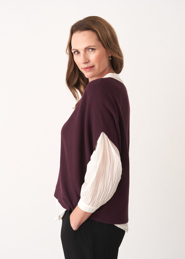 Aubergine burgundy short sleeve sweater