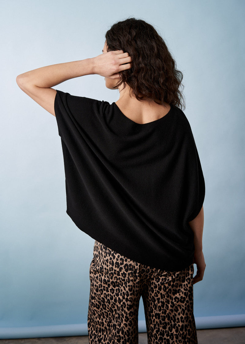 Black fine knit layering top